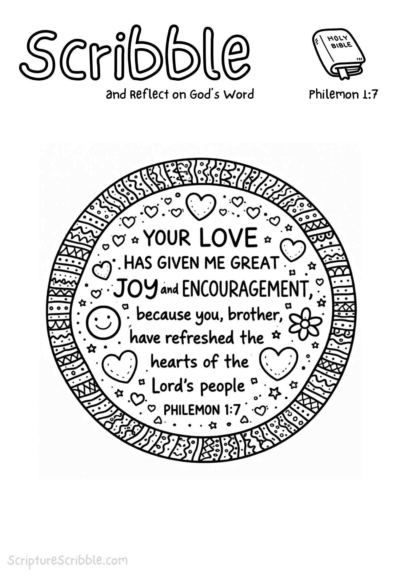 Printable reflection and drawing activity for Philemon 1:7 Coloring Page – Your Love Has Given Me Great Joy Printable