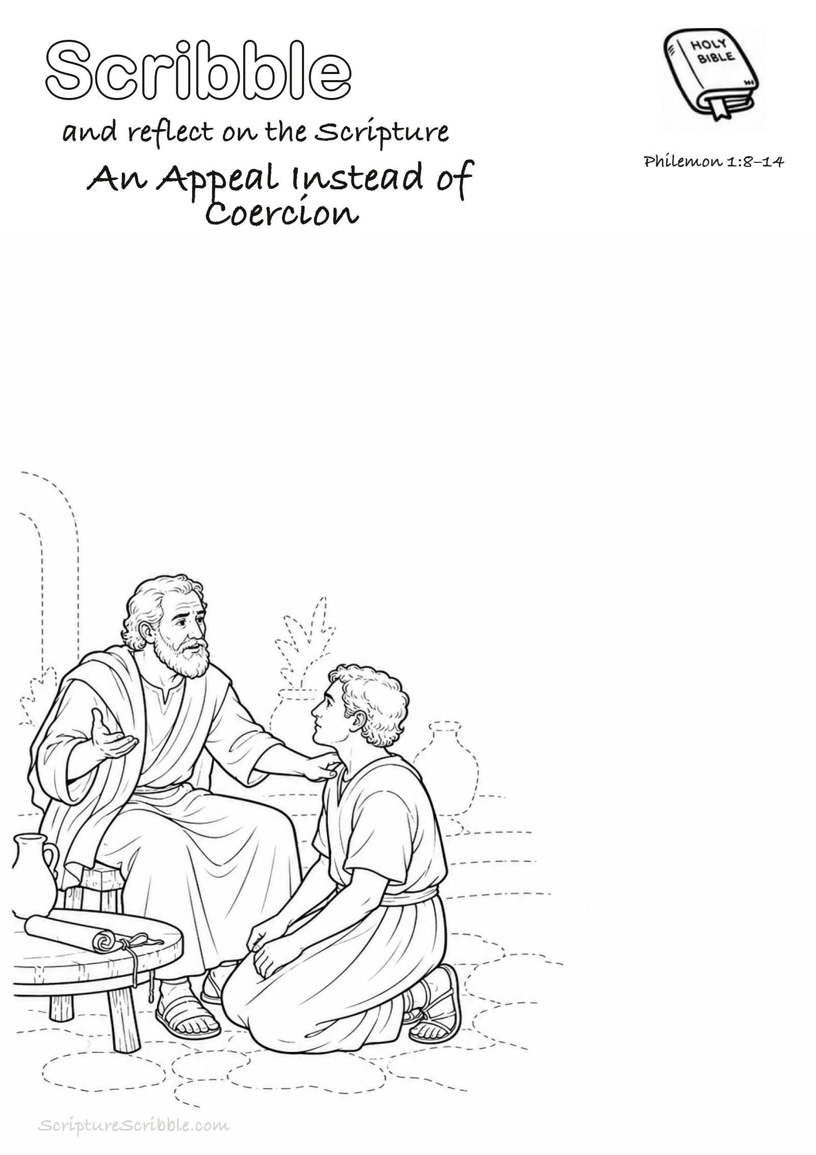 Preview of Philemon 1:8–14 An Appeal Instead of Coercion Devotional Drawing Page Printable