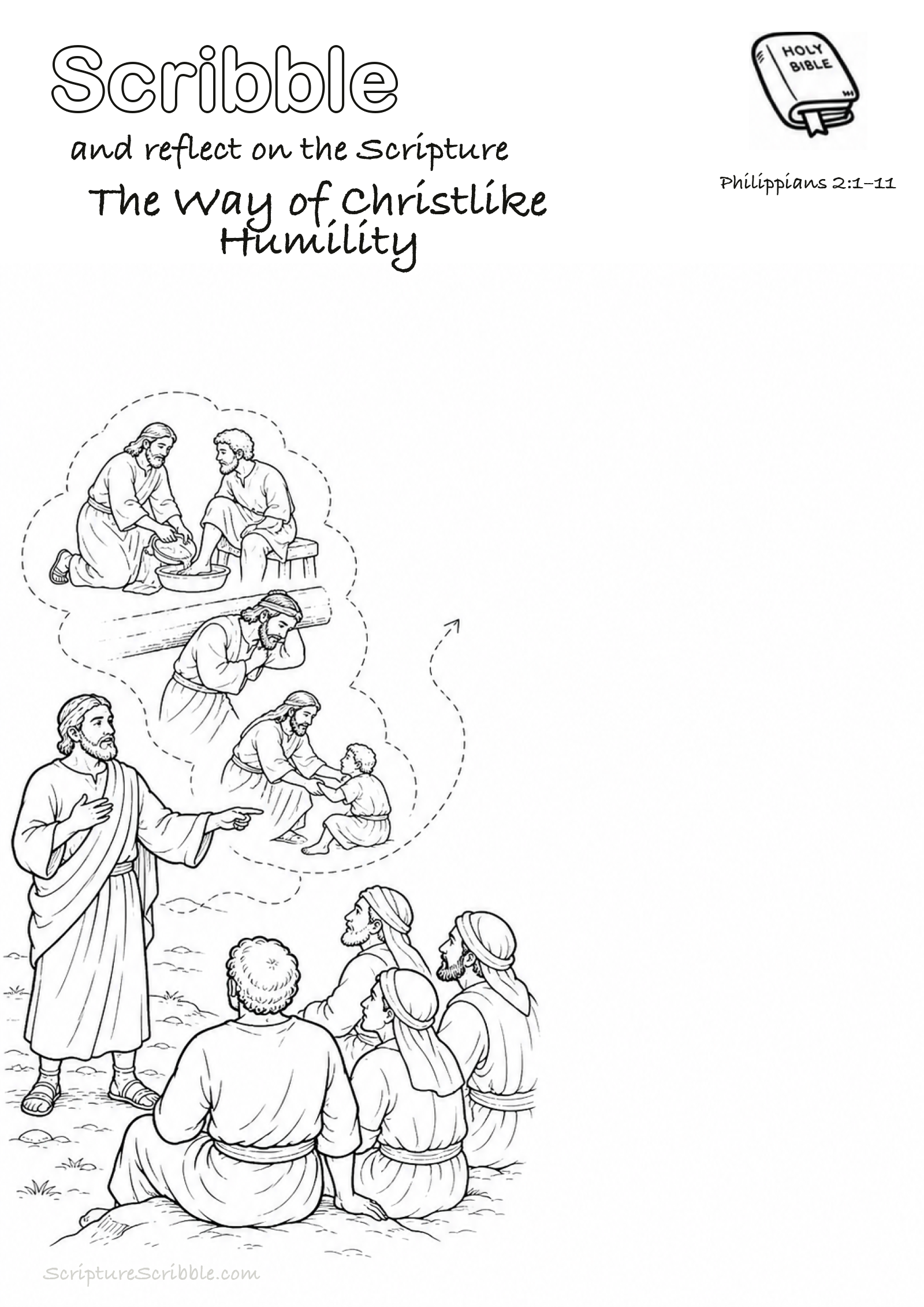 Preview of Philippians 2:1–11 The Way of Christlike Humility Devotional Drawing Page Printable