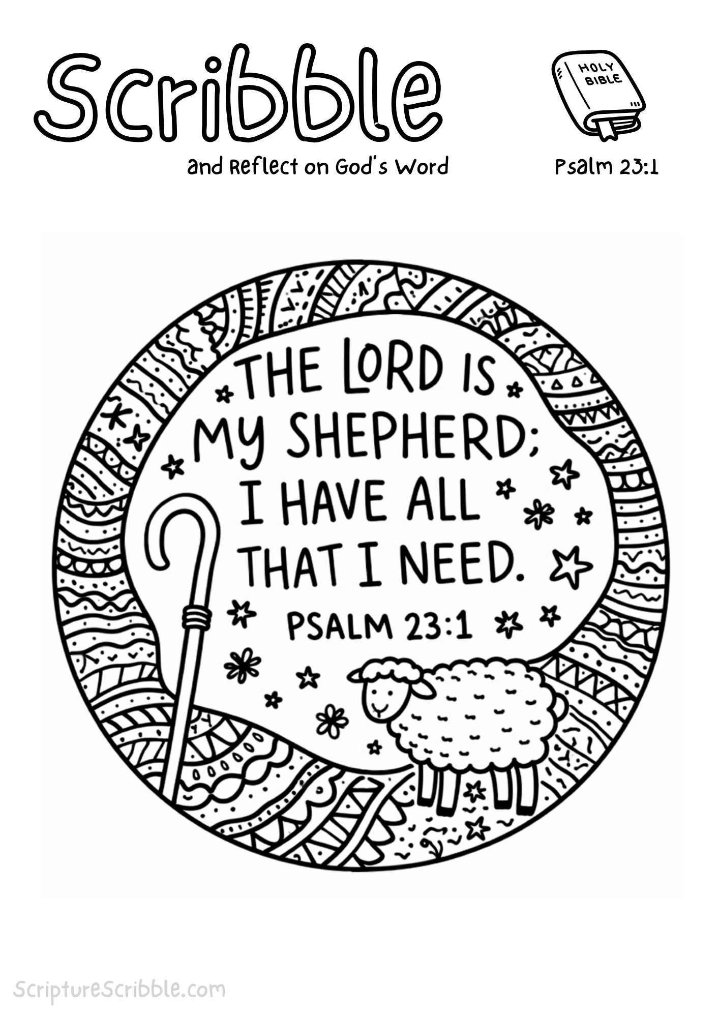 Printable reflection and drawing activity for Psalm 23:1 Coloring Page – The Lord Is My Shepherd Printable