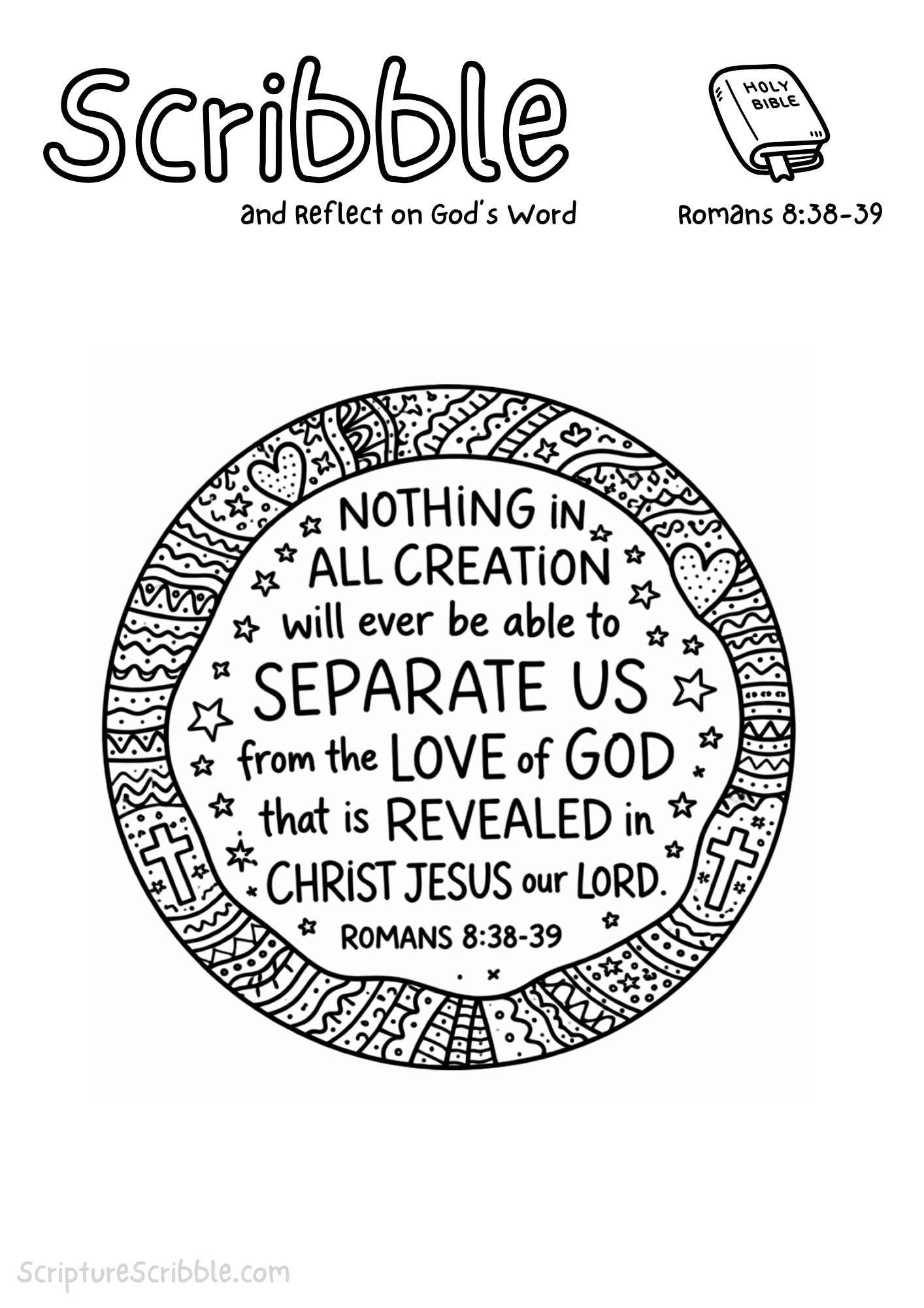 Printable reflection and drawing activity for Romans 8:38–39 Coloring Page – Nothing Can Separate Us from the Love of God Printable