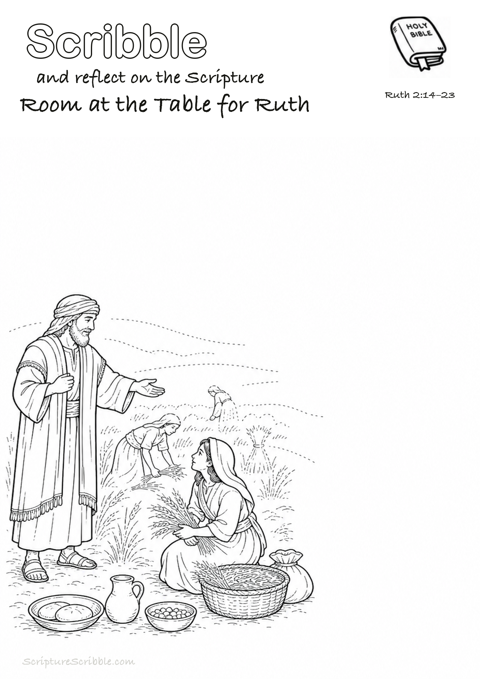 Preview of Ruth 2:14–23 Room at the Table for Ruth Devotional Drawing Page Printable