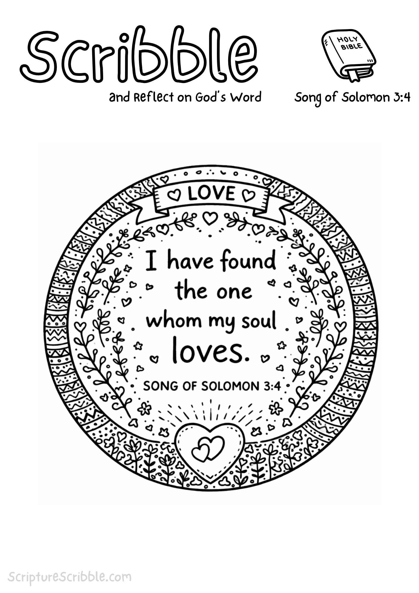 Printable reflection and drawing activity for Song of Solomon 3:4 Coloring Page – I Have Found the One My Soul Loves Printable, based on Song of Songs 3:4