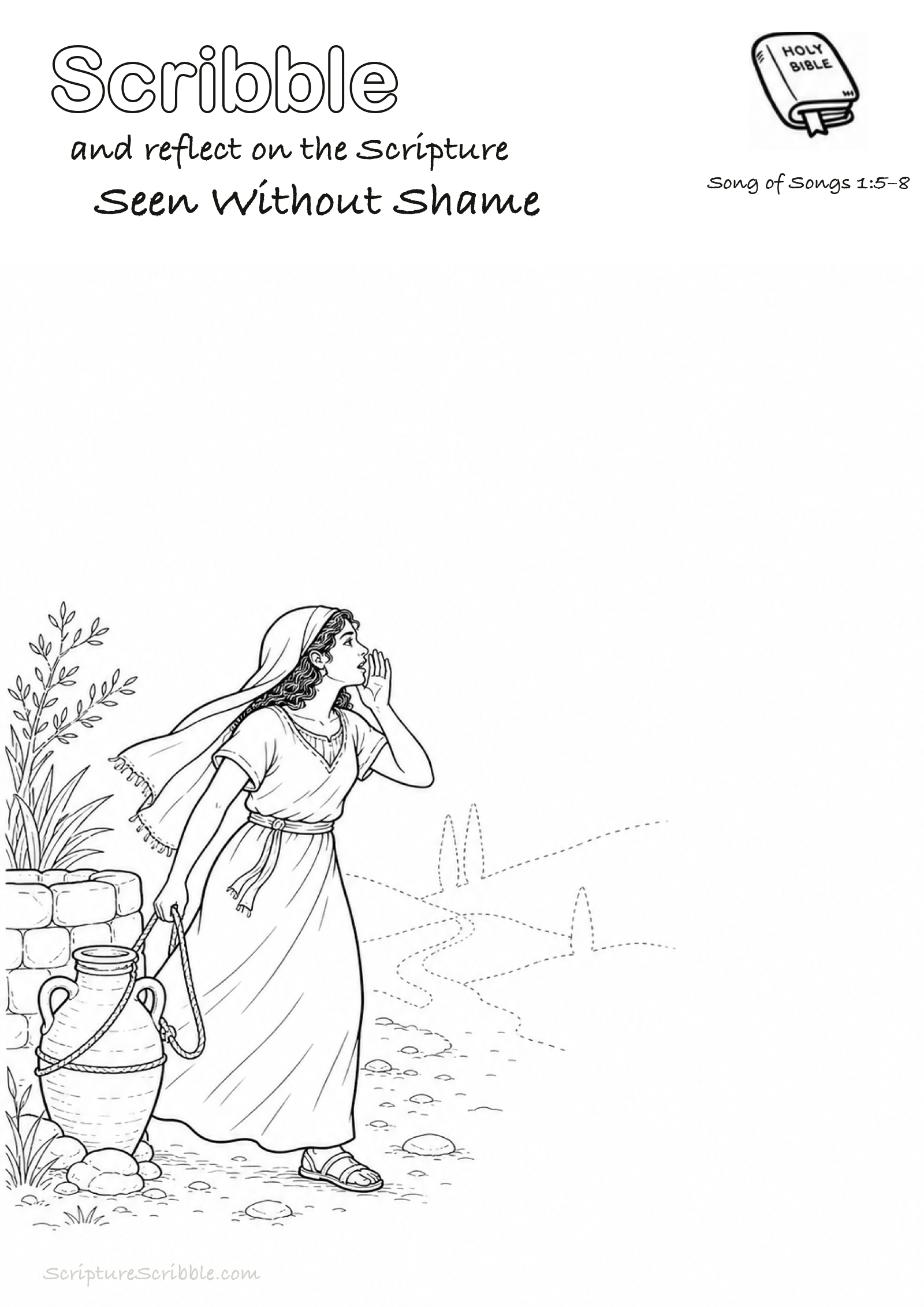 Preview of Song of Songs 1:5–8 Seen Without Shame Devotional Drawing Page Printable