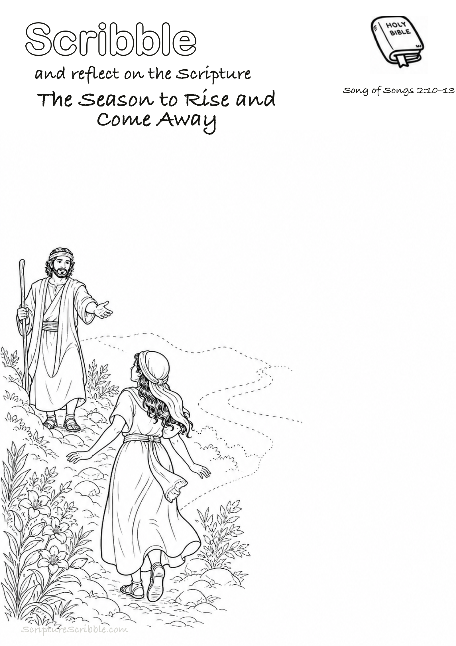 Preview of Song of Songs 2:10–13 The Season to Rise and Come Away Devotional Drawing Page Printable