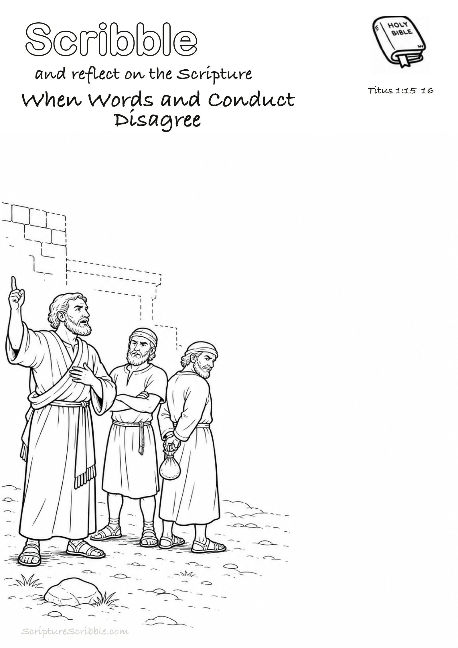 Preview of Titus 1:15–16 When Words and Conduct Disagree Devotional Drawing Page Printable