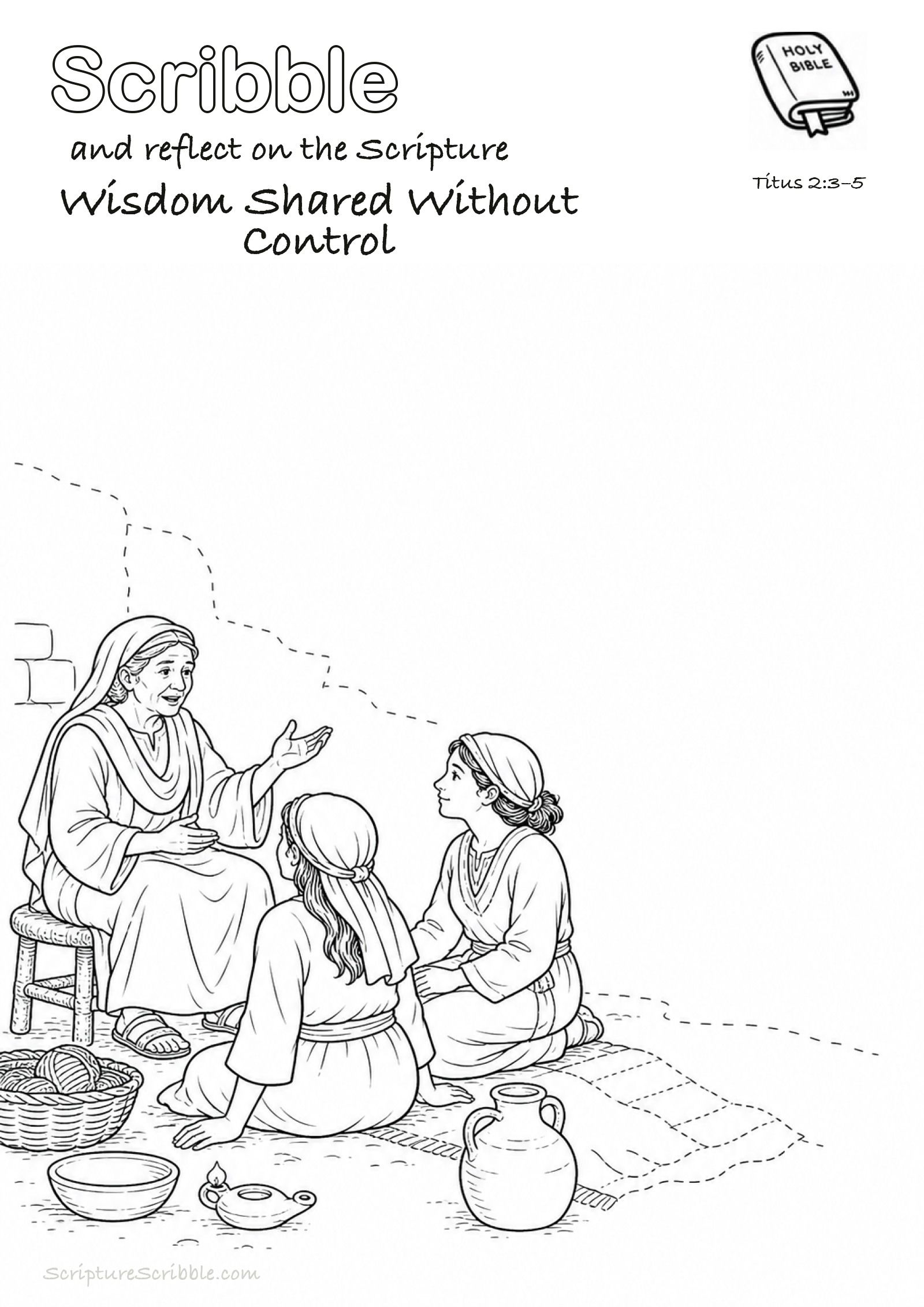 Preview of Titus 2:3–5 Wisdom Shared Without Control Devotional Drawing Page Printable
