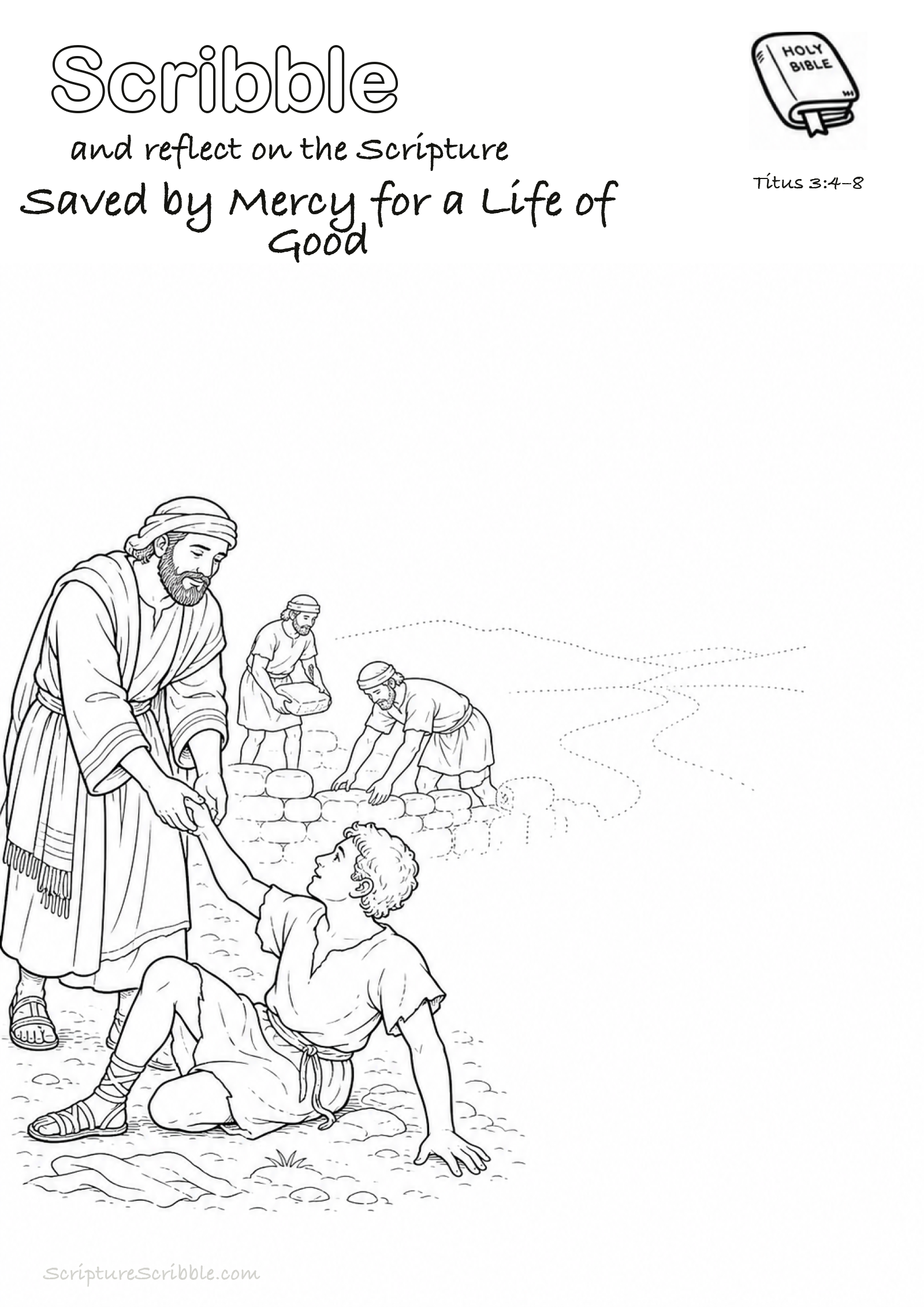 Preview of Titus 3:4–8 Saved by Mercy for a Life of Good Devotional Drawing Page Printable