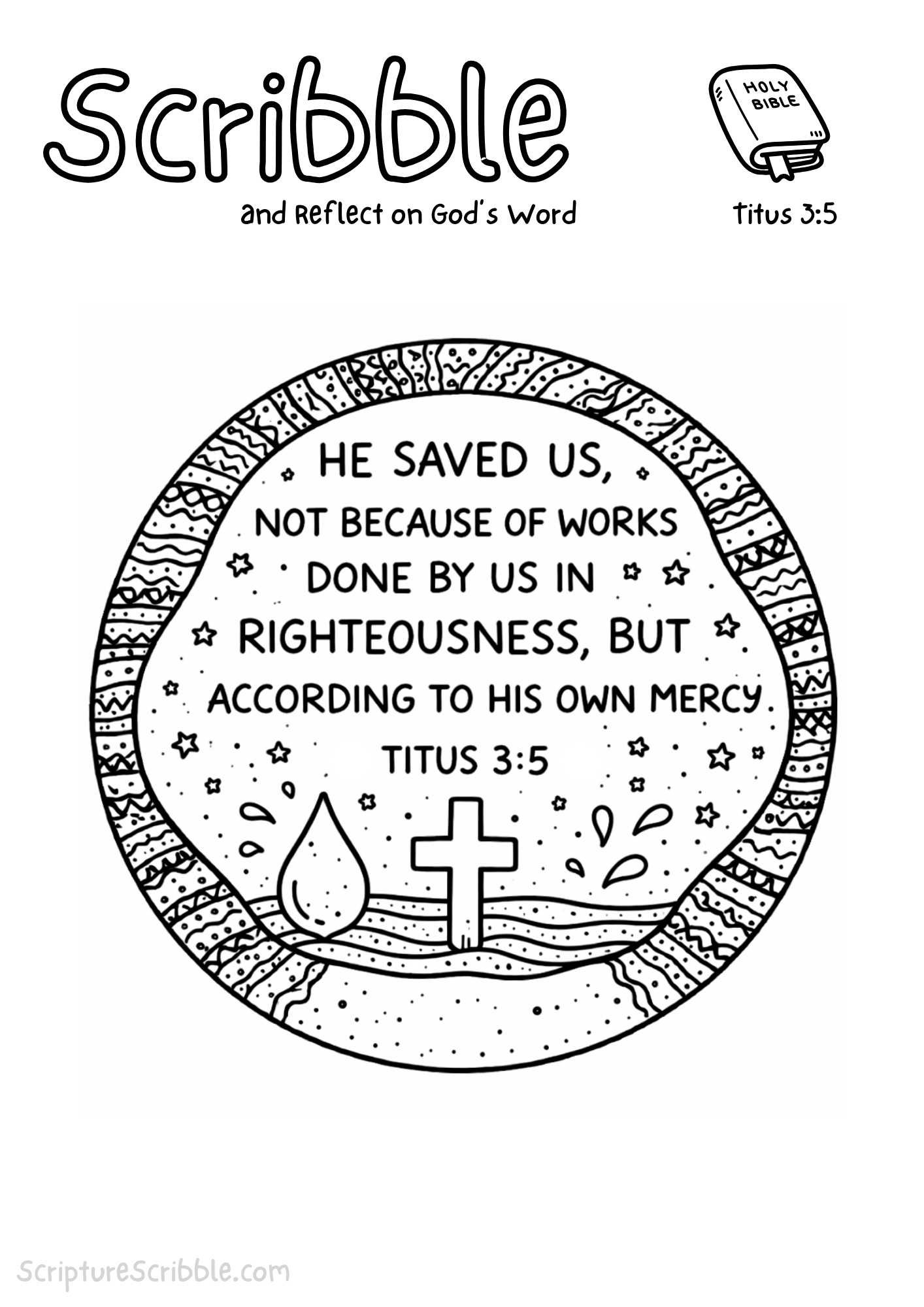Printable reflection and drawing activity for Titus 3:5 Coloring Page – Saved by Mercy Printable
