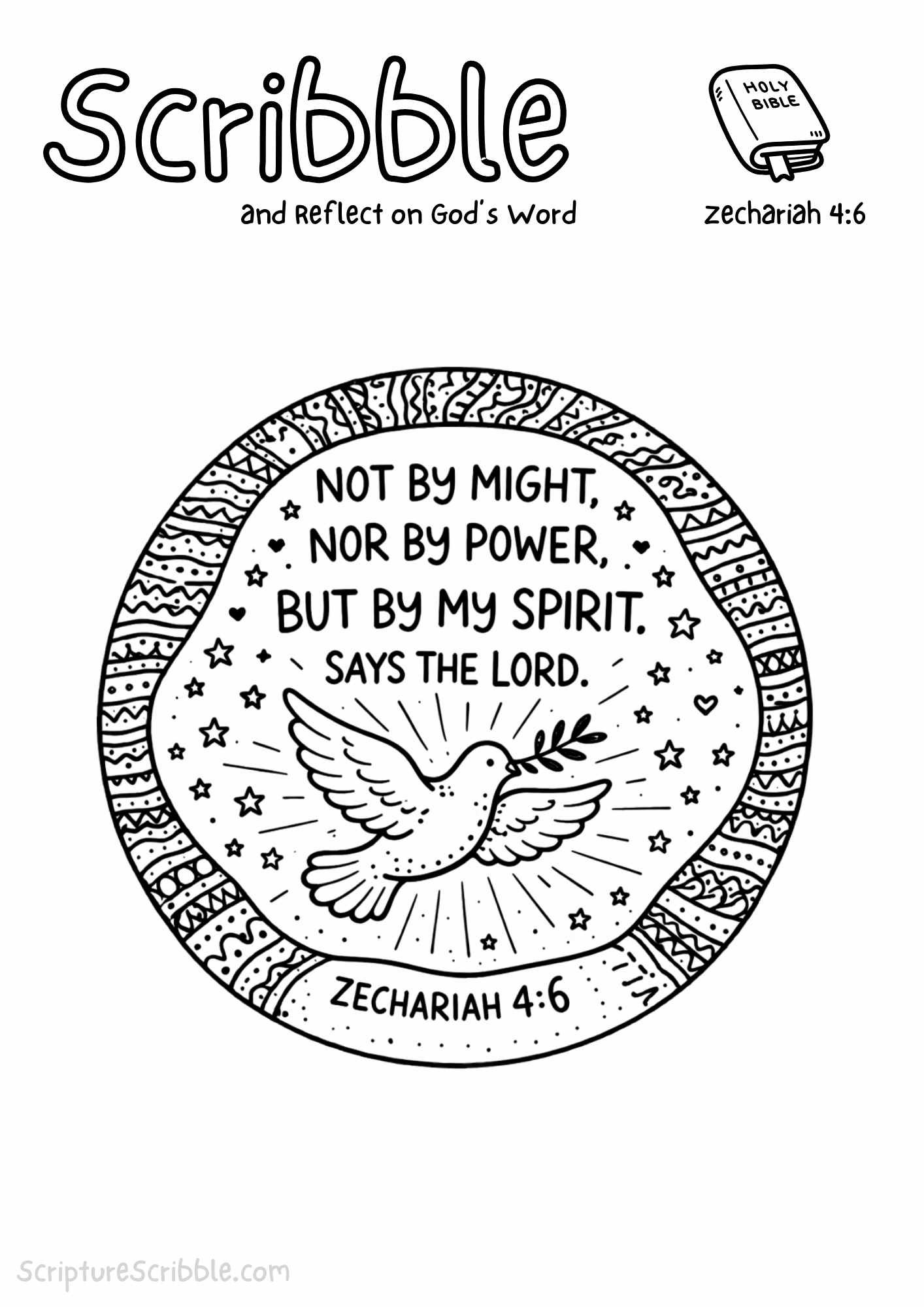 Printable reflection and drawing activity for Zechariah 4:6 Coloring Page – Not by Might Printable