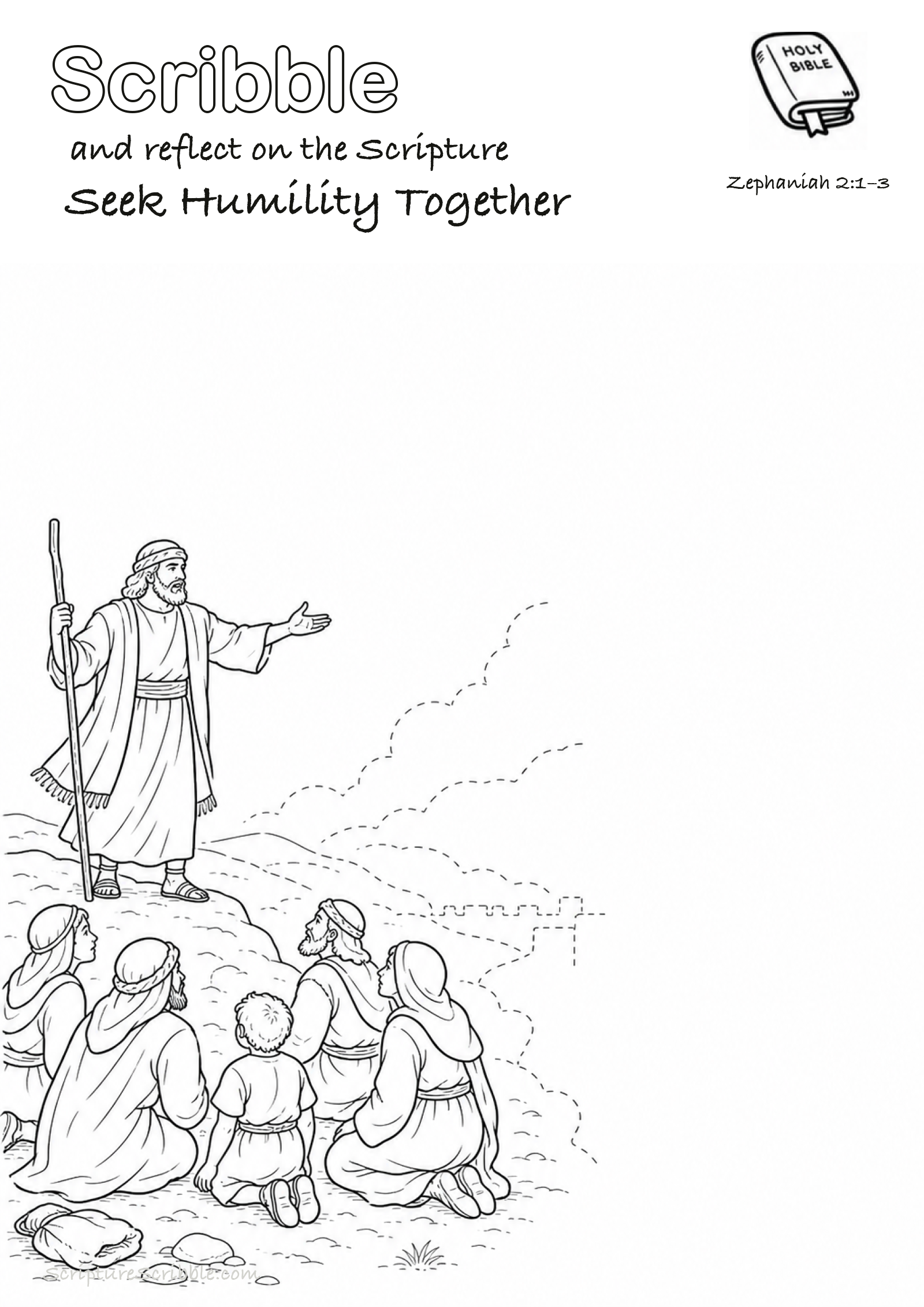 Preview of Zephaniah 2:1–3 Seek Humility Together Devotional Drawing Page Printable
