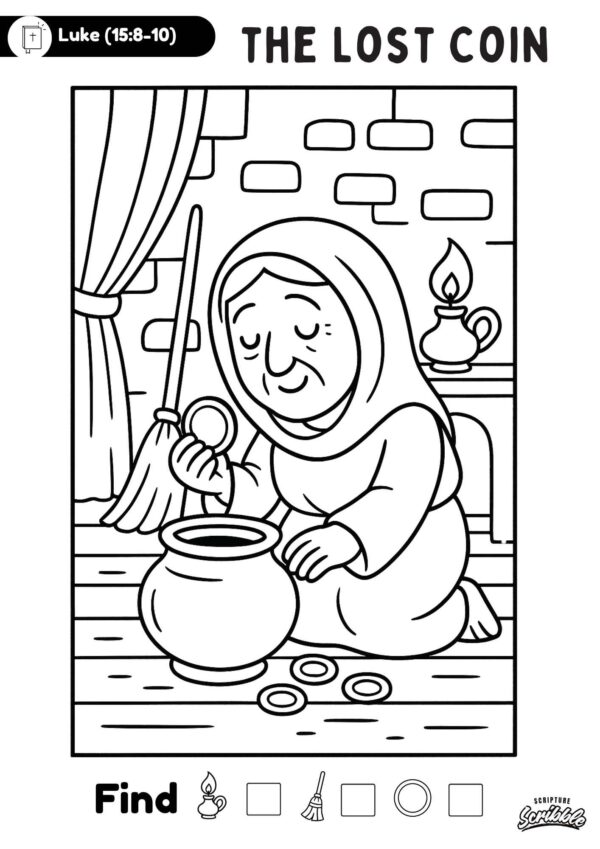 The Lost Coin: Find & Color Parable Worksheet
