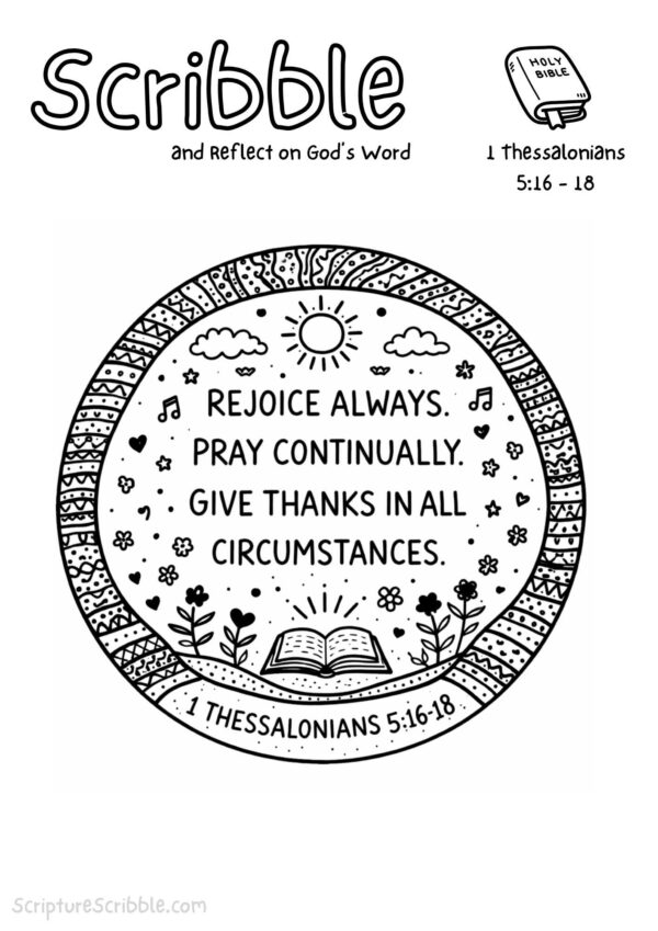 1 Thessalonians 5:16–18 Coloring Page – Rejoice Always Printable