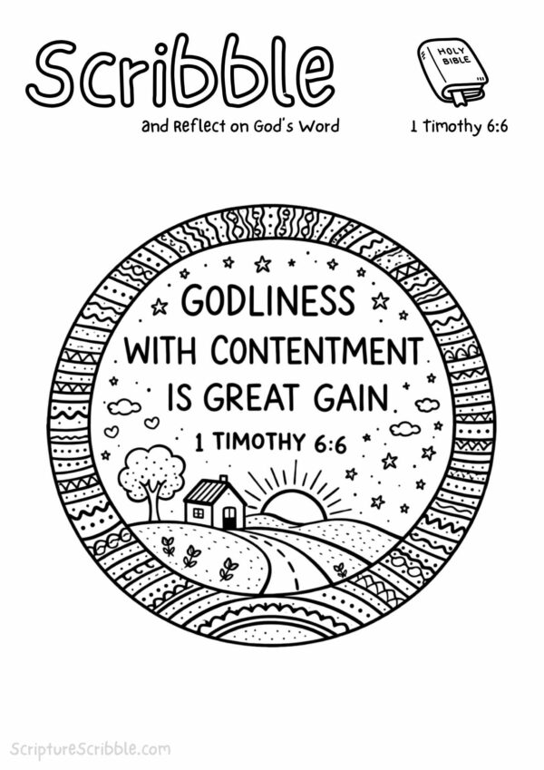 1 Timothy 6:6 Coloring Page – Godliness with Contentment Printable