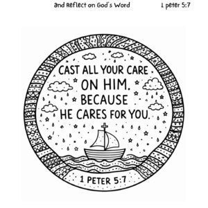 1 Peter 5:7 Coloring Page – Cast All Your Cares on Him Printable