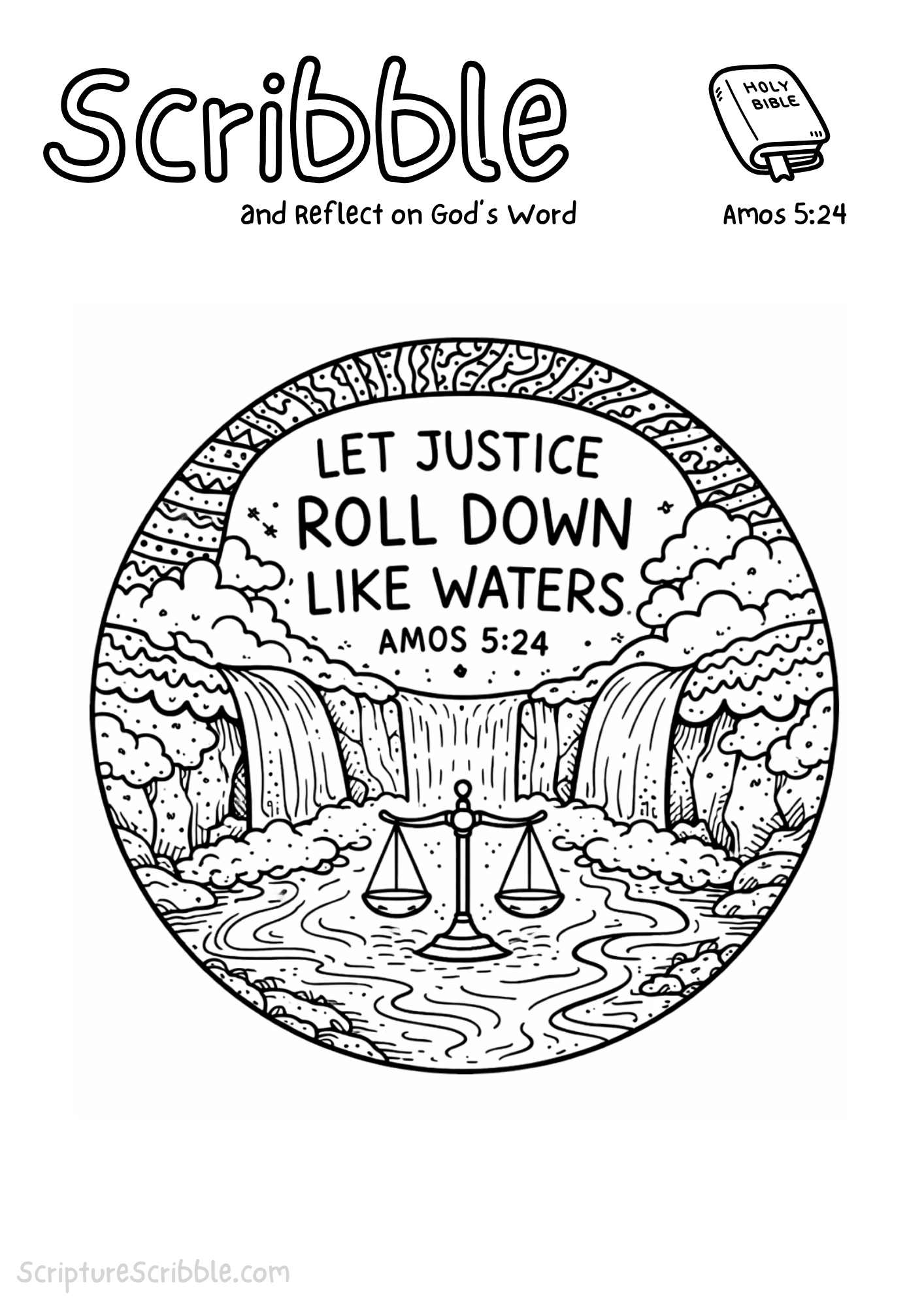 Amos 5:24 Coloring Page – Let Justice Roll Down Like Waters Printable