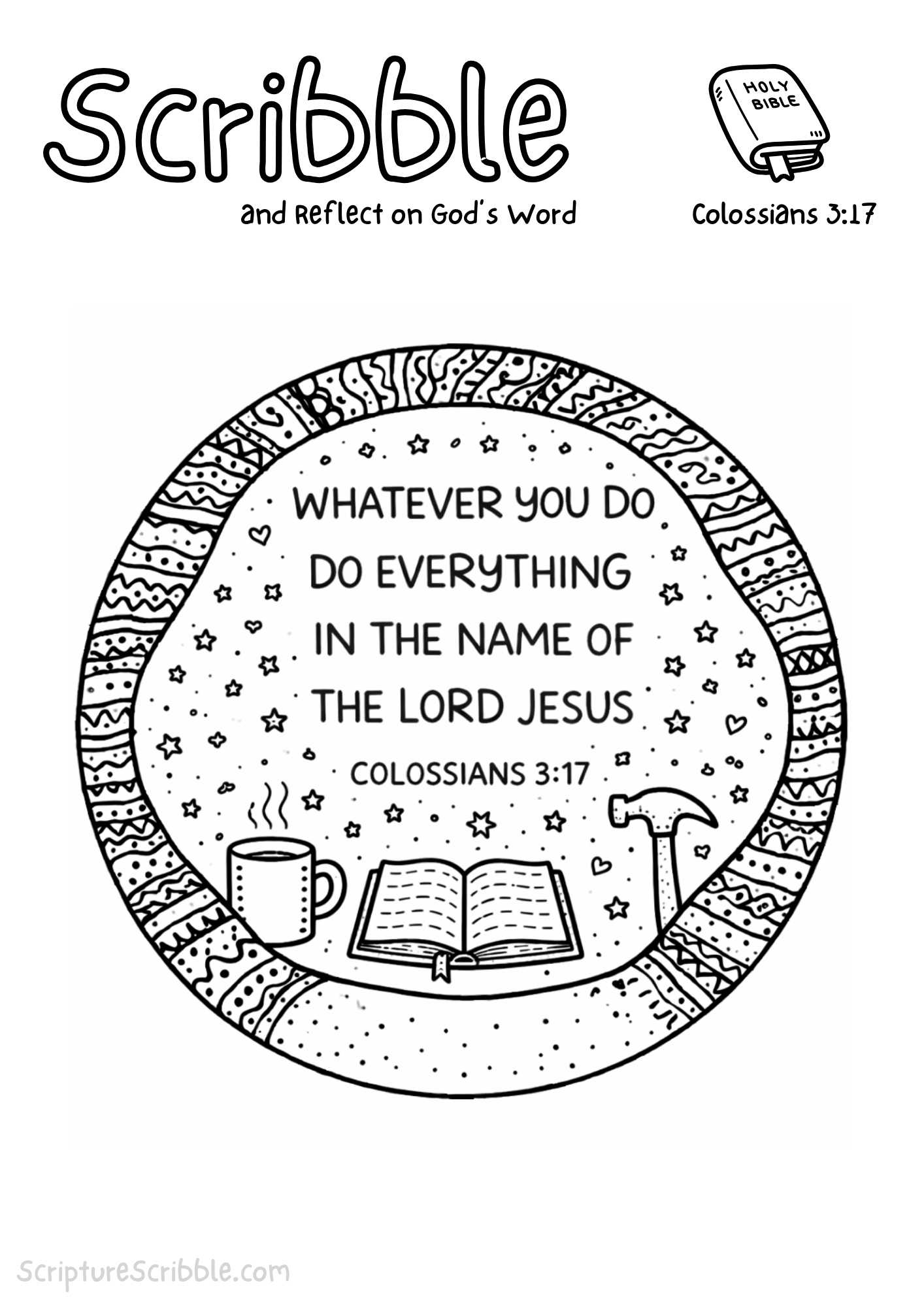 Colossians 3:17 Coloring Page – Whatever You Do in the Name of the Lord Printable