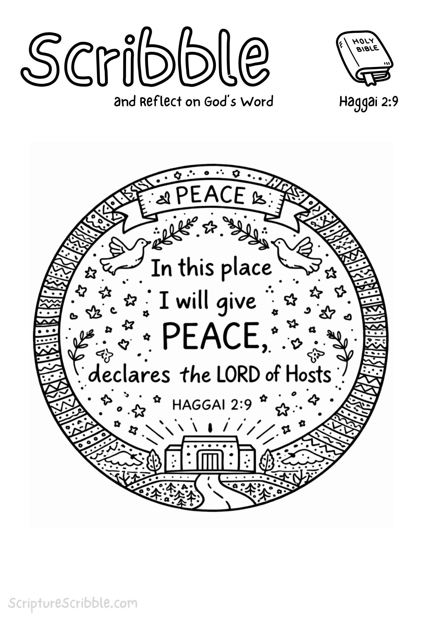 Haggai 2:9 Coloring Page – In This Place I Will Give Peace Printable