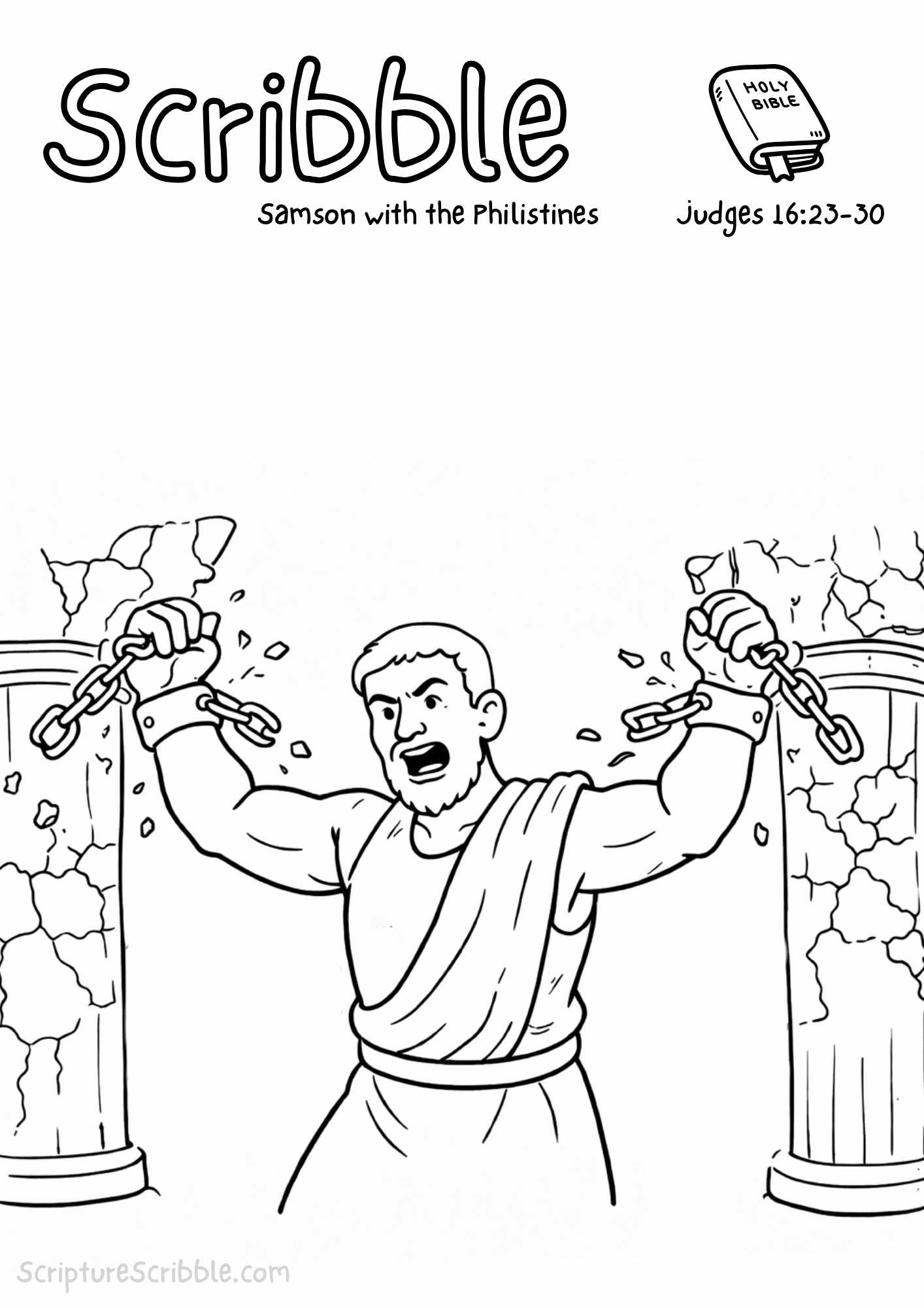 Judges 16:23–30 - Samson with the Philistines Devotional Drawing Page