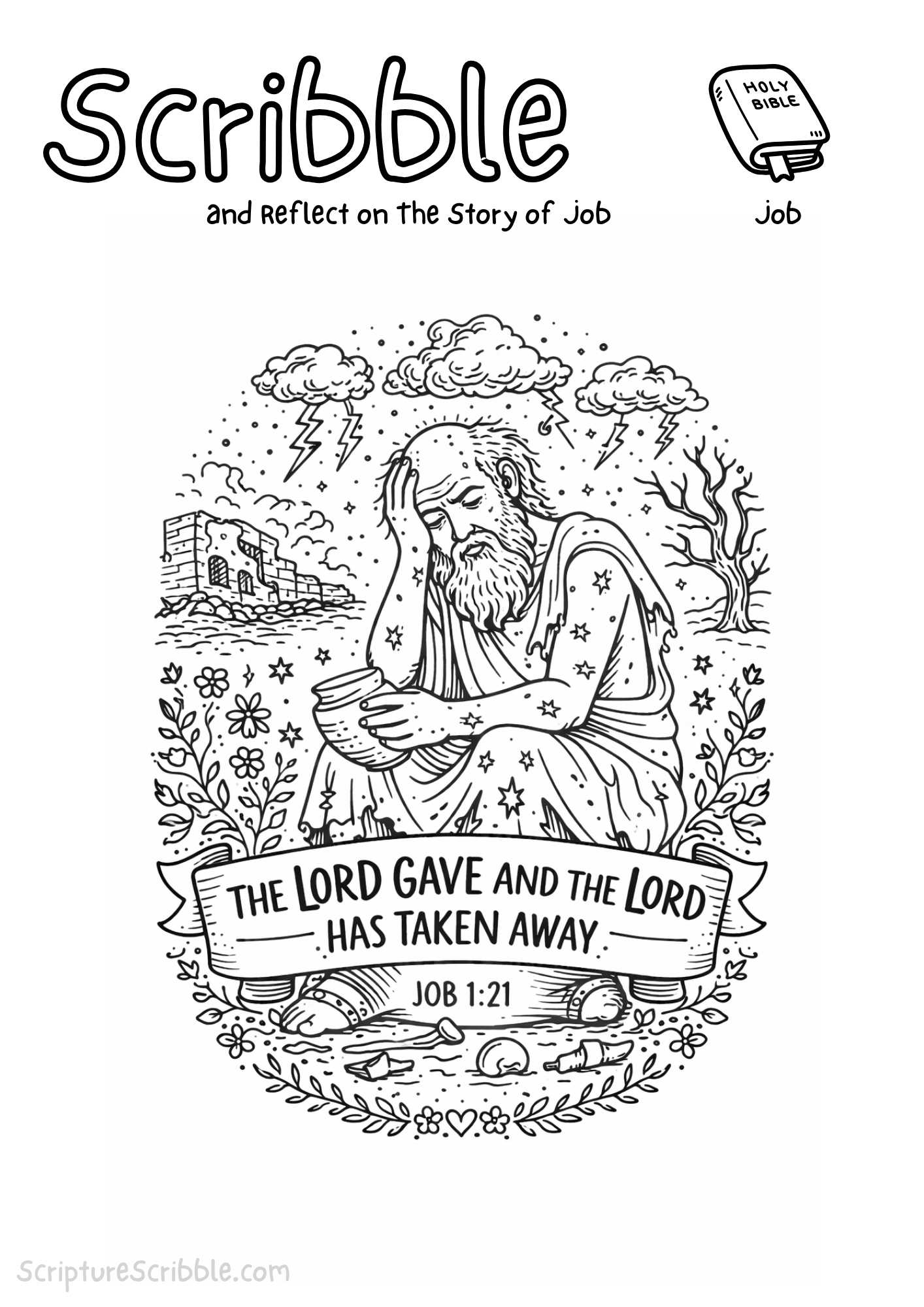 Faith Through Suffering: Job Bible Story Coloring Page & Reflection Printable for Kids