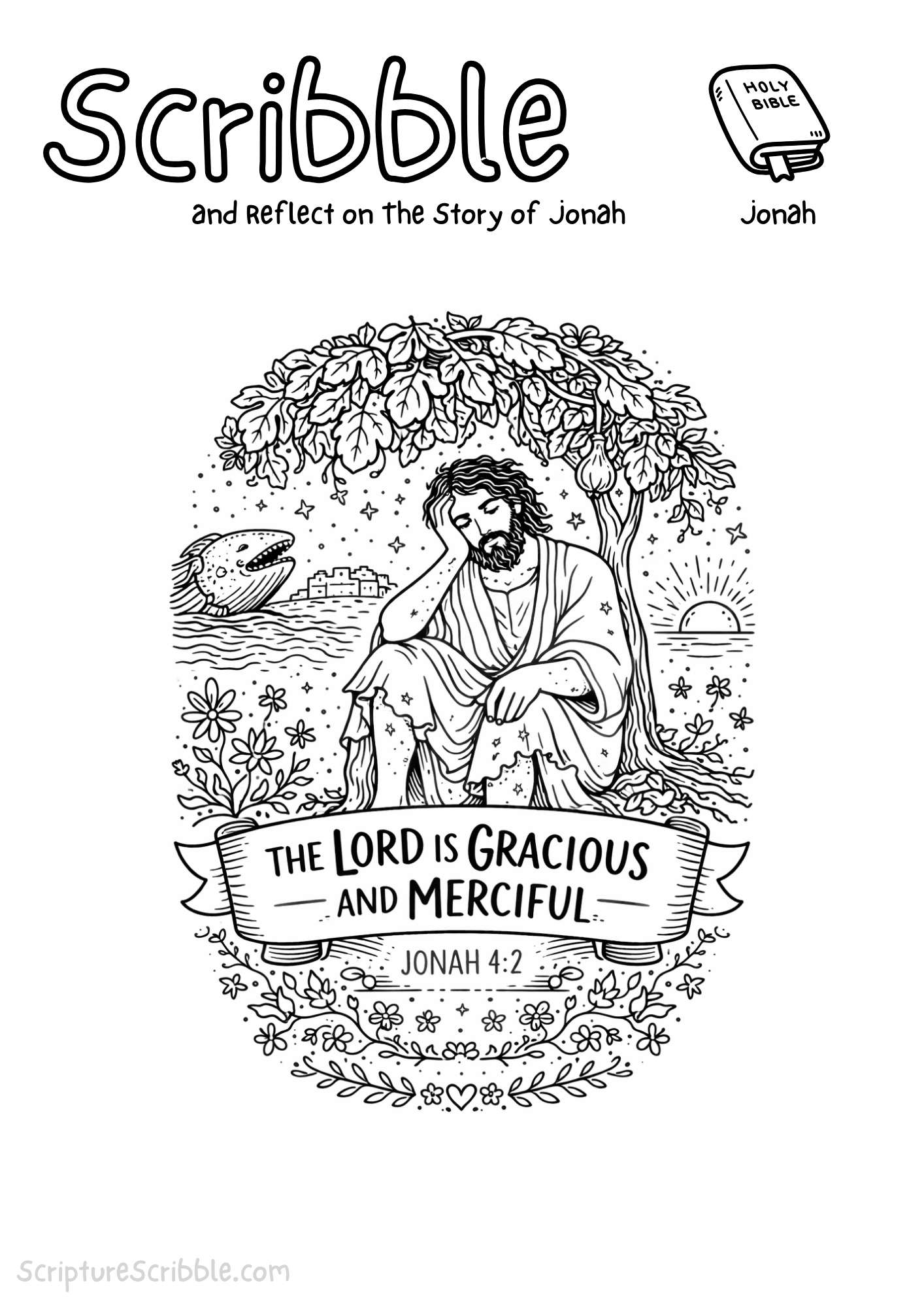 The Lord Is Gracious and Merciful: Jonah 4:2 Bible Coloring Page & Devotional Reflection Printable